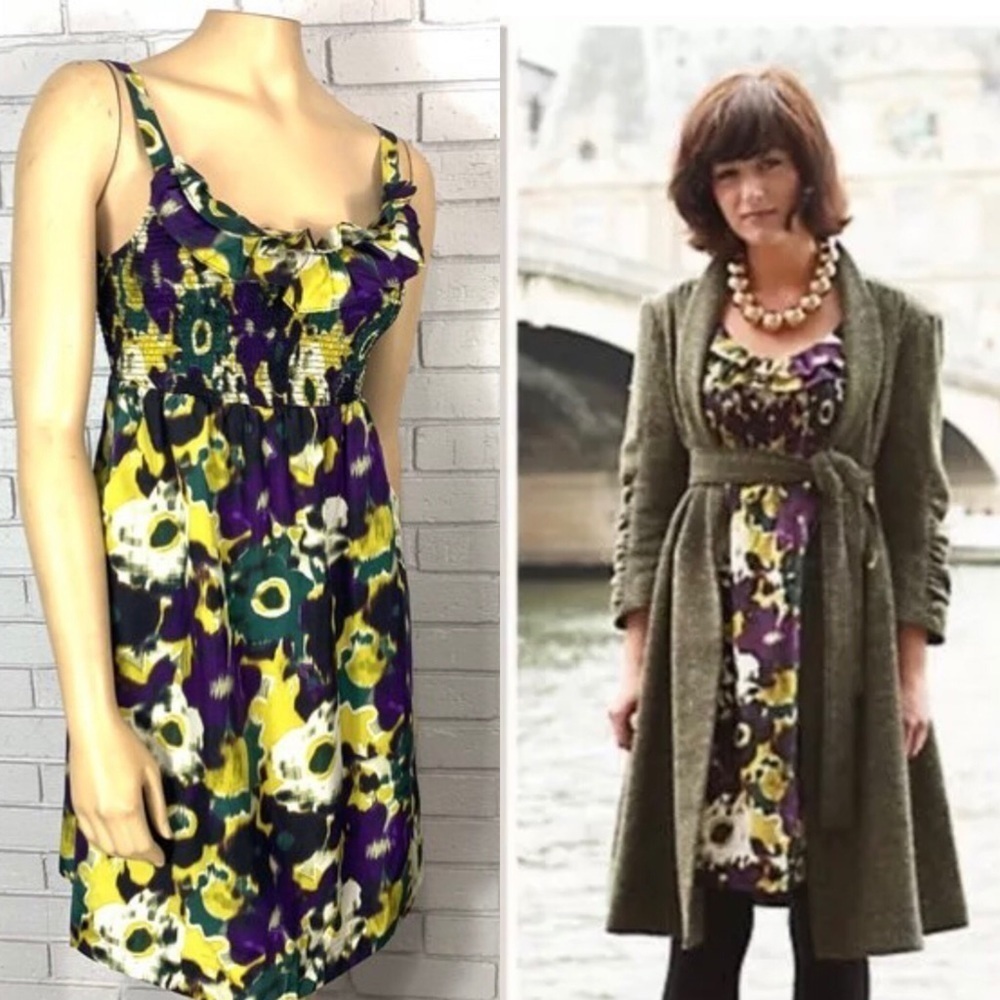 Anthropologie Maeve Abstract Flora Ruffle Dress
